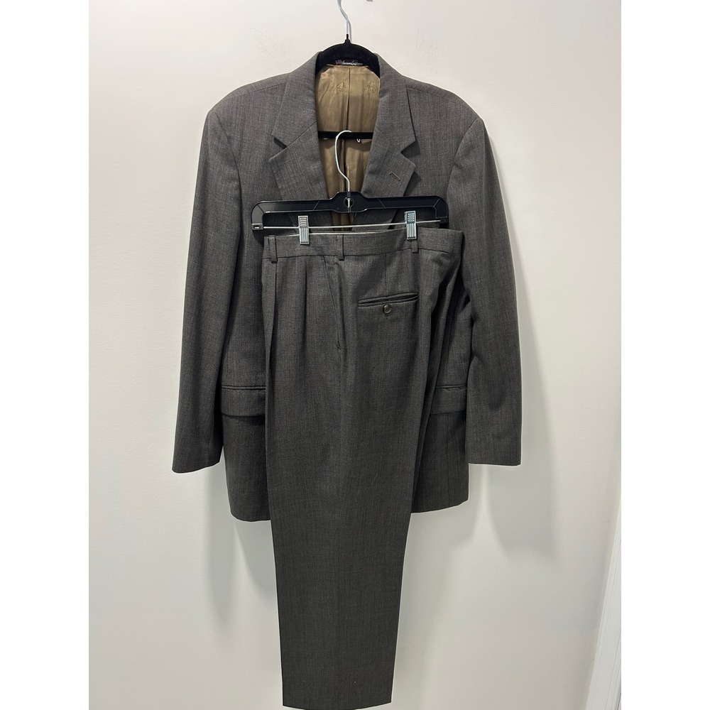 Stafford American Craftsmen Mens Gray Micro Check 2 Piece Suit 42L W36 USA Made